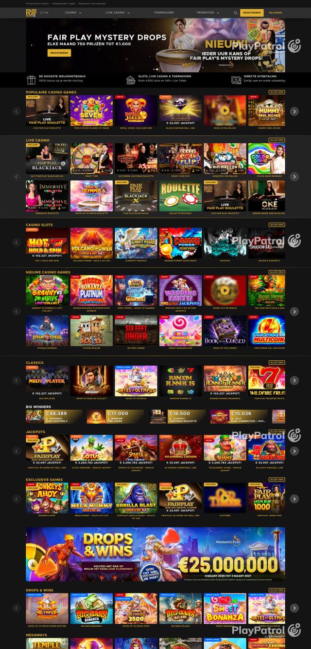 Capture of the front page of Fair Play Casino (fairplaycasino.nl) on 22 October 2026