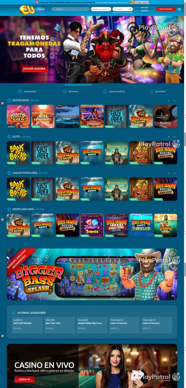 Capture of the front page of EU Casino (eucasino.es) on 18 October 2026
