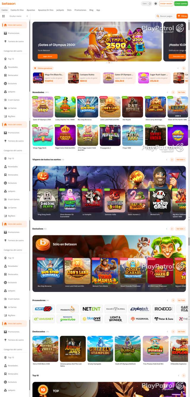 Capture of the front page of Betsson (betsson.es) on 27 October 2026