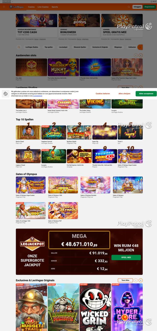 Capture of the front page of LeoVegas Casino Nederland (leovegas.nl) on 2 October 2026