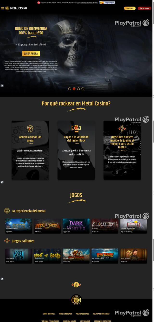 Capture of the front page of Metal Casino (metalcasino.es) on 12 October 2026