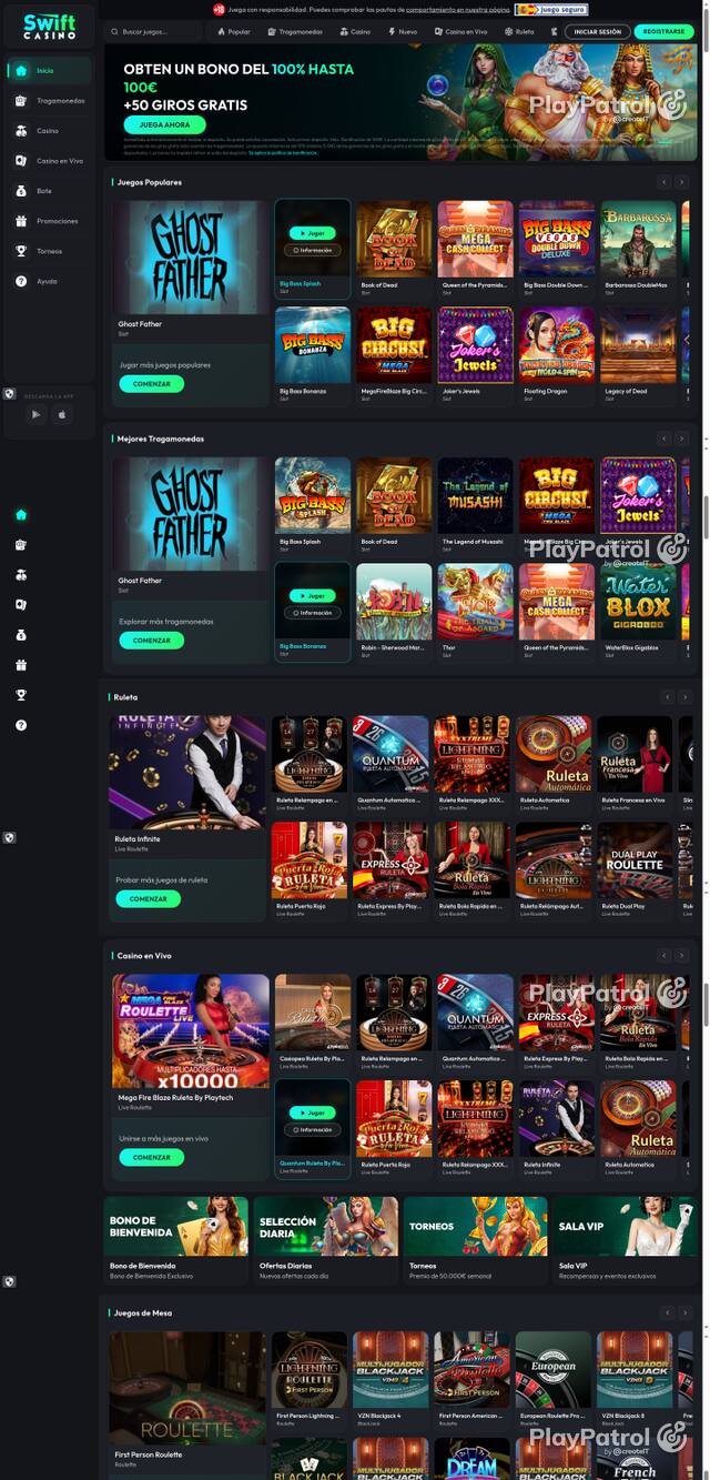 Capture of the front page of Swift Casino (swiftcasino.es) on 8 October 2026
