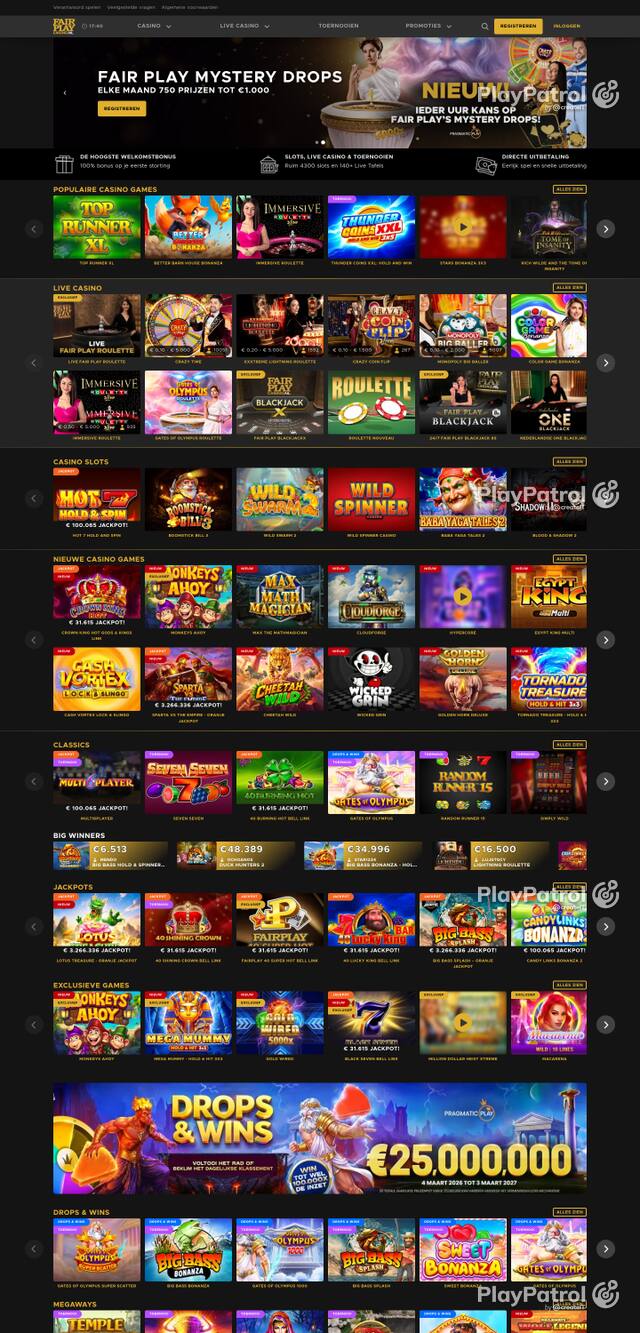 Capture of the front page of Fair Play Casino (fairplaycasino.nl) on 10 October 2026