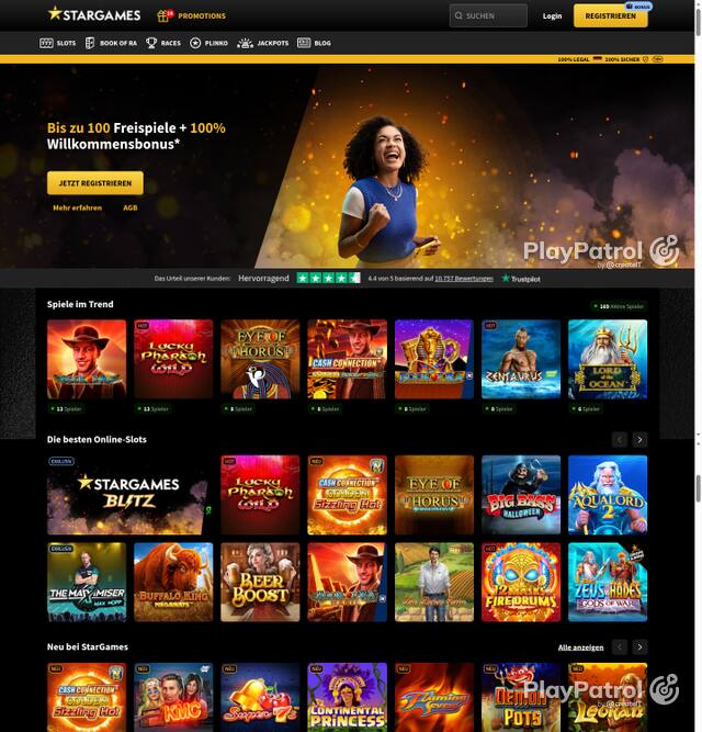 Capture of the front page of StarGames (stargames.de) on 5 October 2026