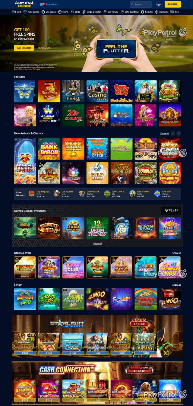 Homepage capture of Admiral Casino recorded during the scan