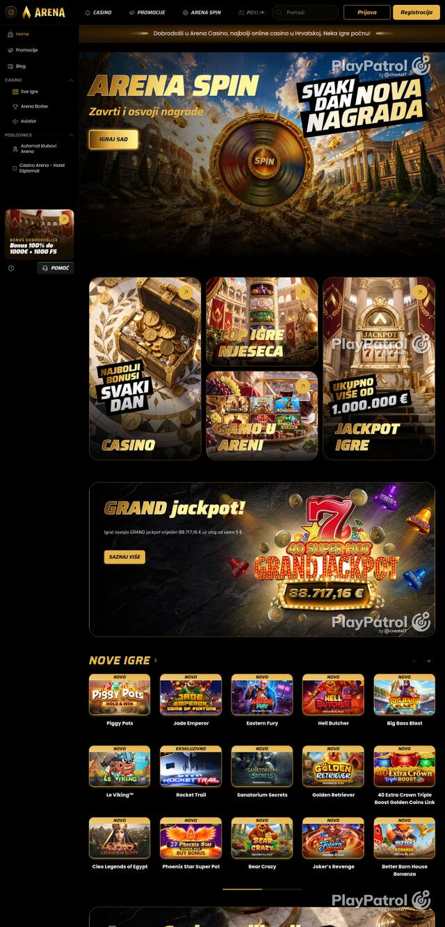 Front page of arenacasino.hr as captured on 28 October 2026