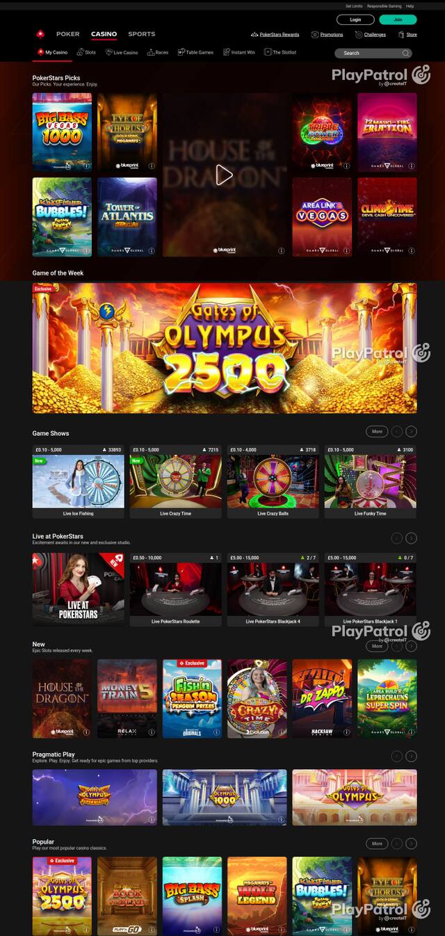Capture of the front page of PokerStars (pokerstars.uk) on 4 October 2026