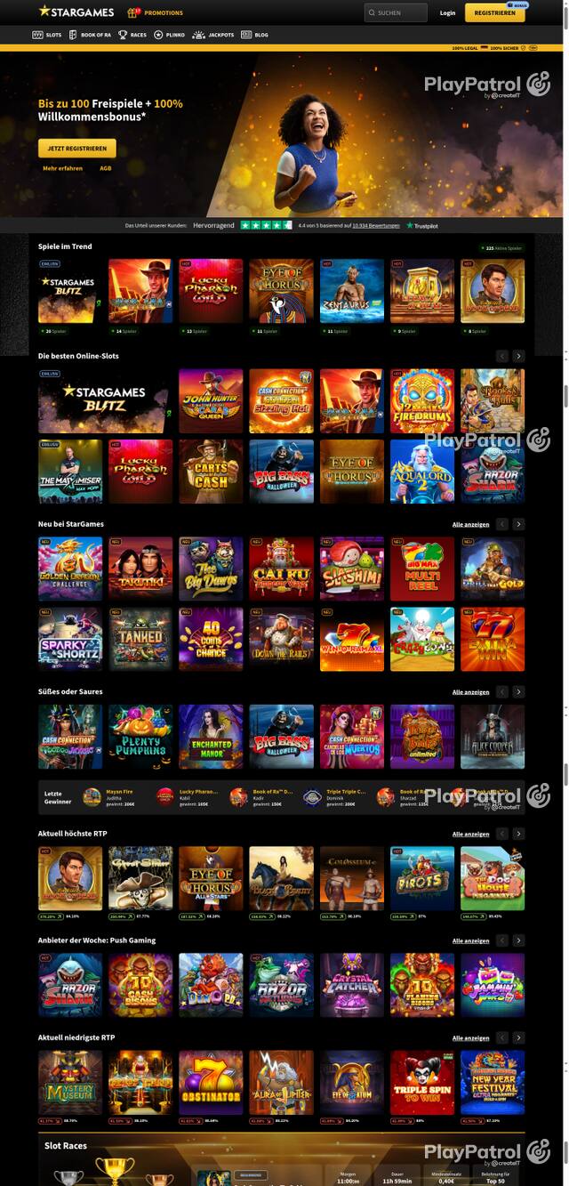 Capture of the front page of StarGames (stargames.de) on 21 October 2026