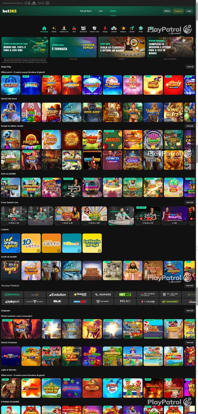 Capture of the front page of bet365 (casino.bet365.it) on 8 October 2026