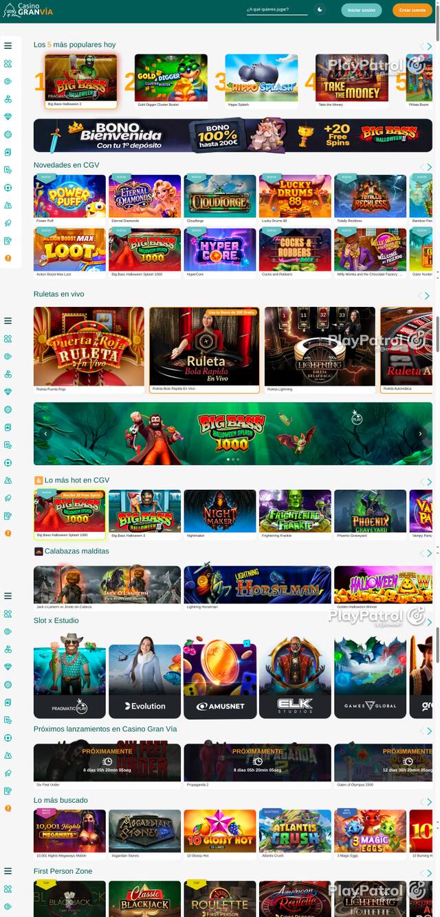 Capture of the front page of Casino Gran Vía (casinogranvia.es) on 14 October 2026