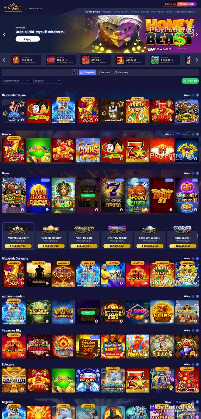 Capture of the front page of totalcasino.pl (totalcasino.pl) on 25 October 2026