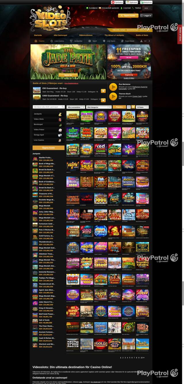 Capture of the front page of videoslots.com (videoslots.com) on 18 October 2026