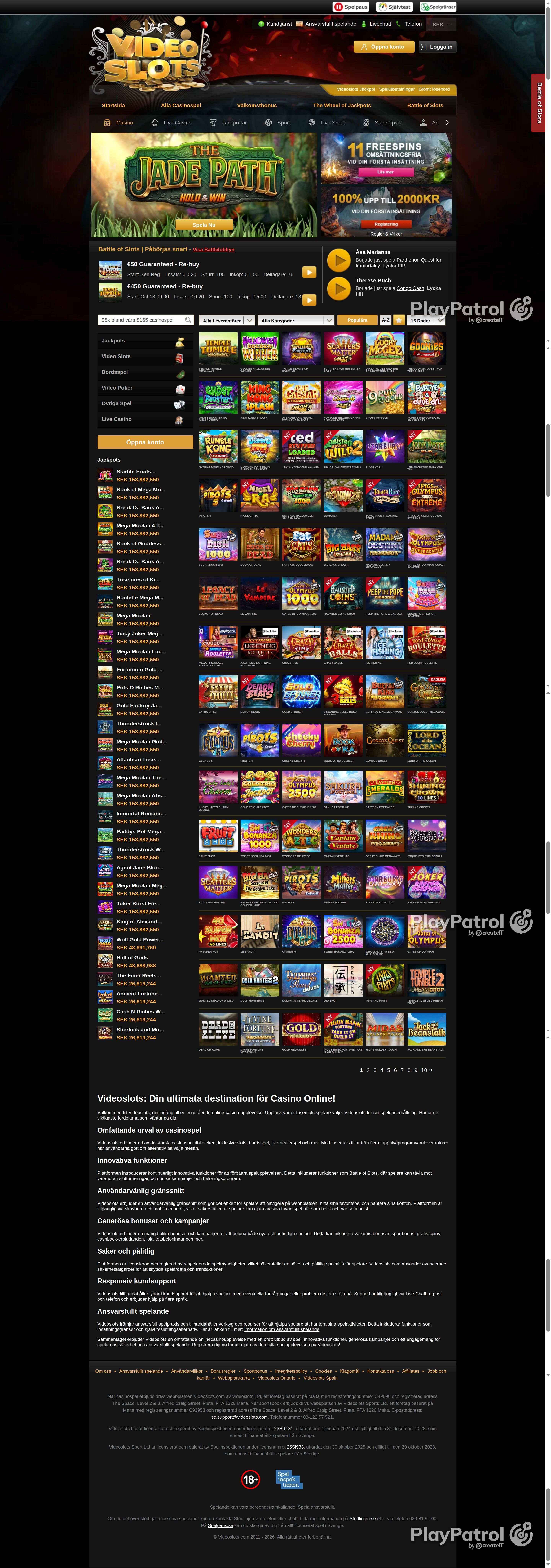 Full capture of videoslots.com recorded during the scan