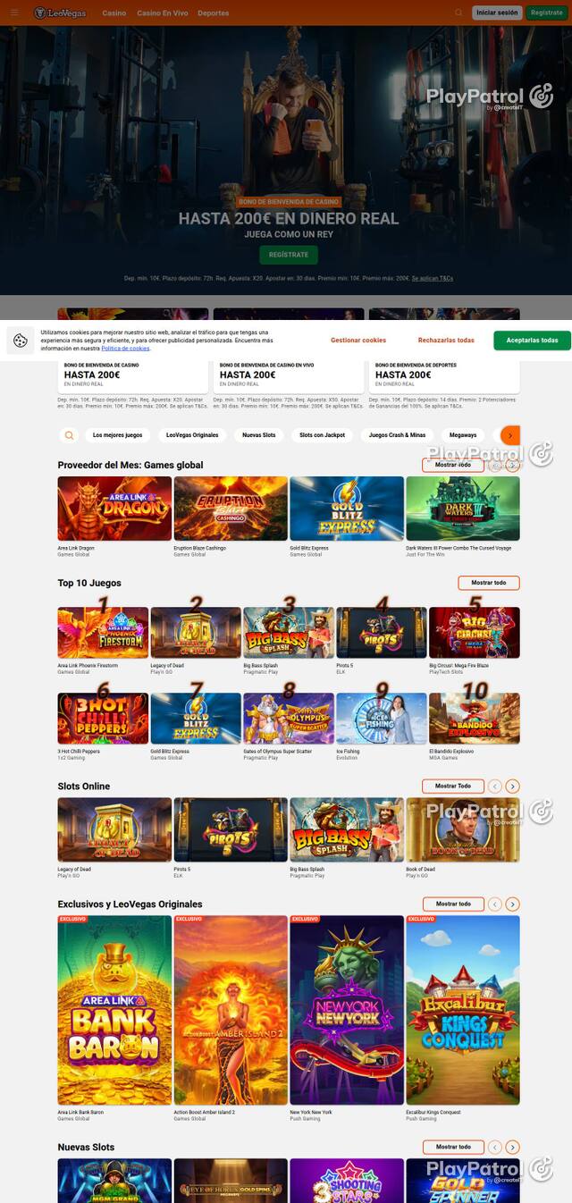 Homepage capture of LeoVegas recorded during the scan