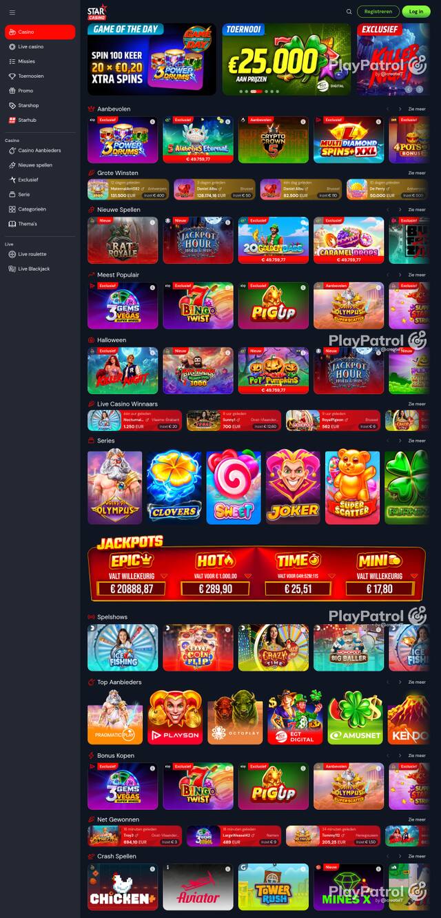 Capture of the front page of starcasino.be (starcasino.be) on 25 October 2026