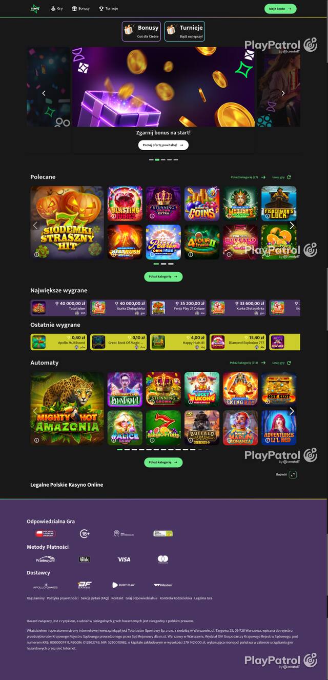 Capture of the front page of spinky.pl (spinky.pl) on 26 October 2026