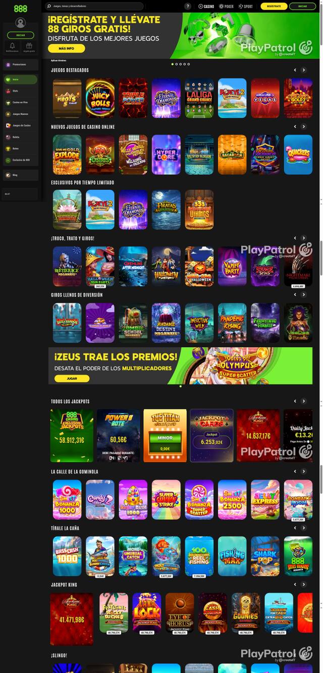 Capture of the front page of 888 (888casino.es) on 12 October 2026