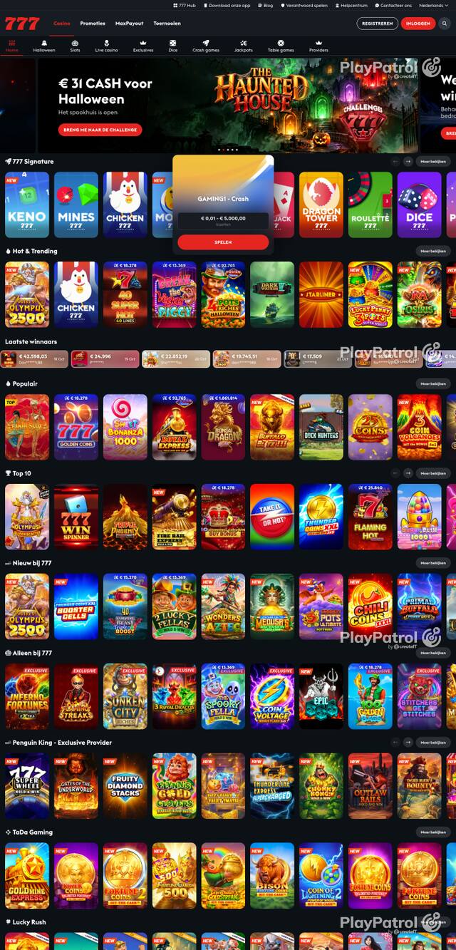 Capture of the front page of casino777.be (casino777.be) on 24 October 2026