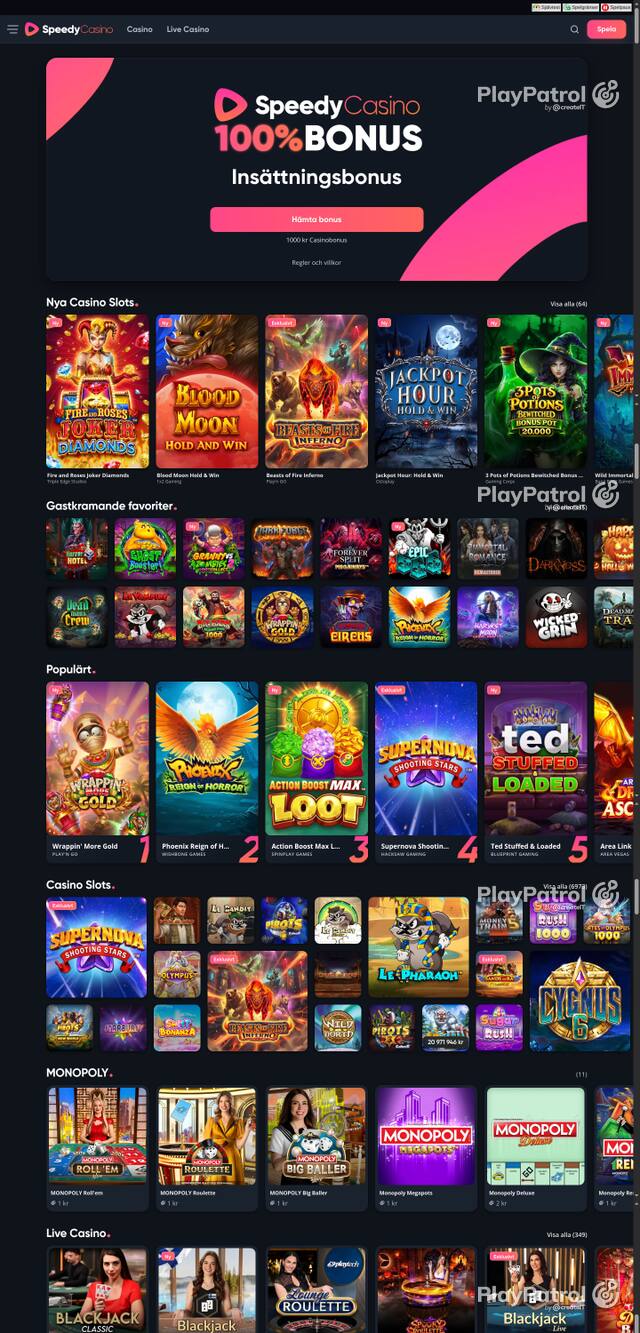 Capture of the front page of speedycasino.com (speedycasino.com) on 28 October 2026