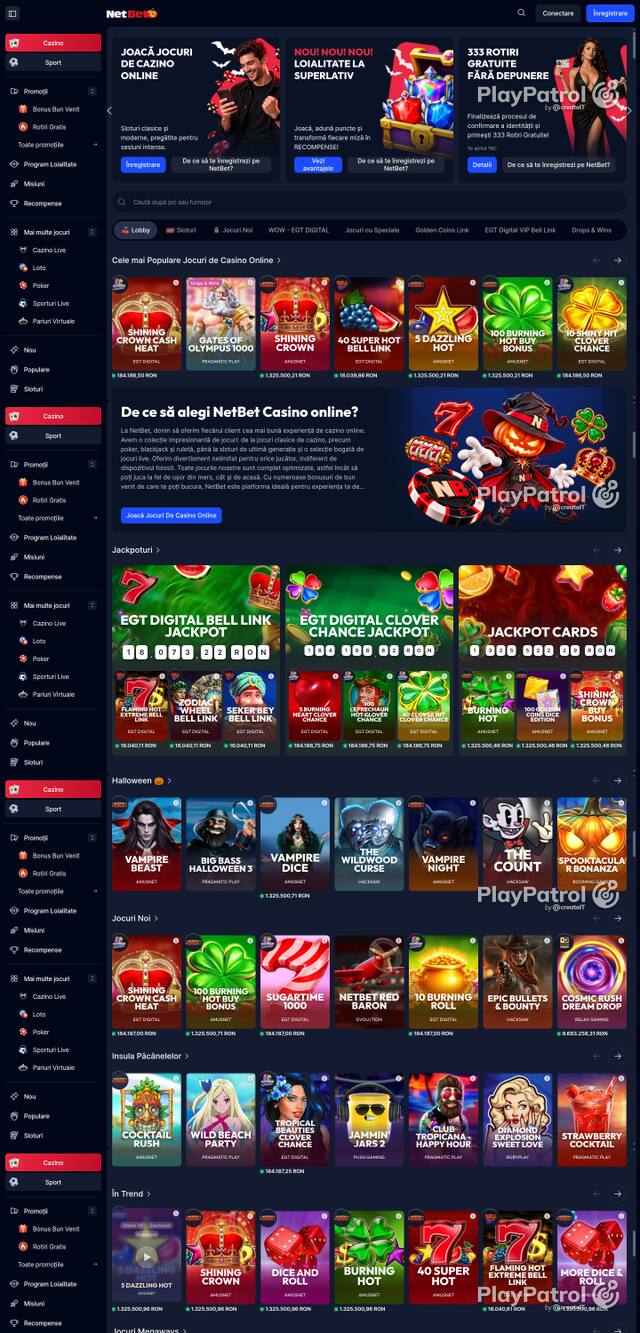 Capture of the front page of NetBet (casino.netbet.ro) on 18 October 2026