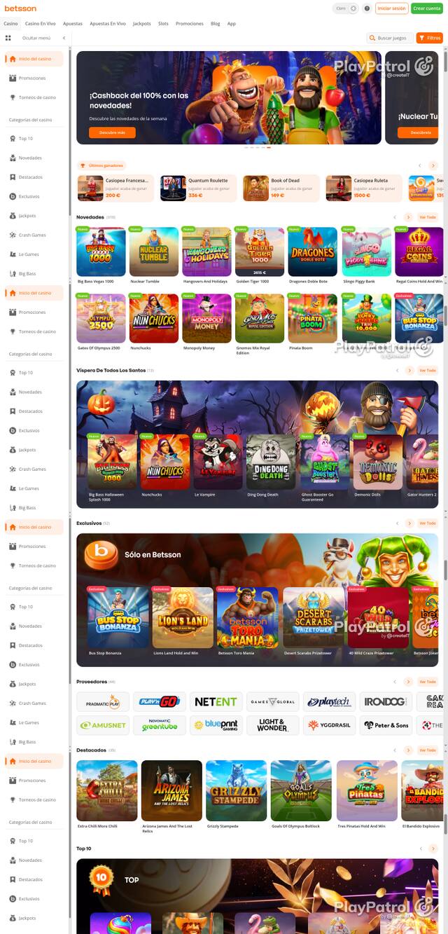 Capture of the front page of Betsson (betsson.es) on 30 October 2026