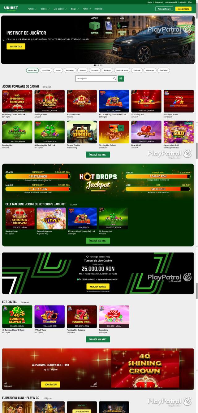 Capture of the front page of Unibet (unibet.ro) on 23 October 2026