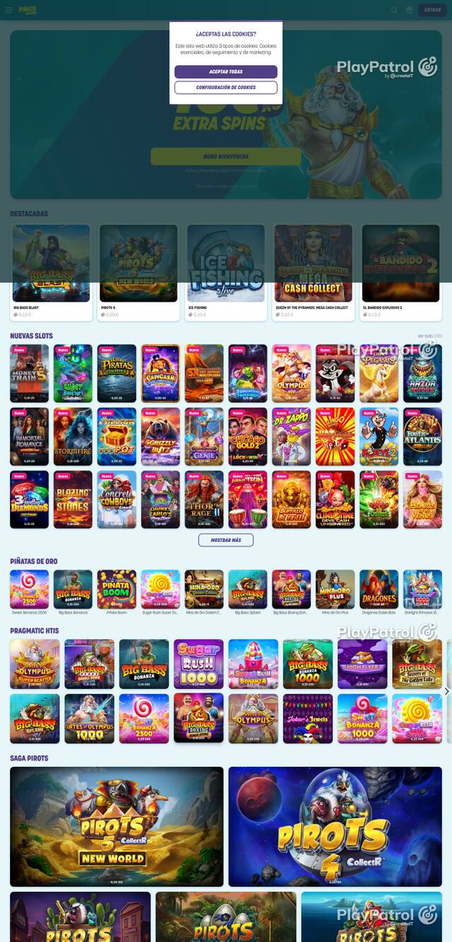 Capture of the front page of Piñata Casino (pinatacasino.es) on 6 October 2026