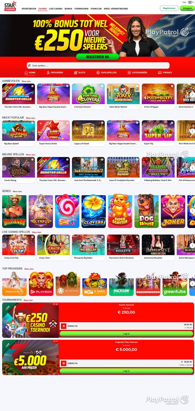 Homepage capture of Starcasino recorded during the scan