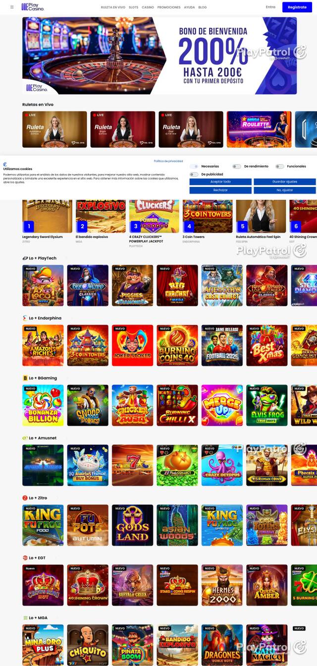 Capture of OnePlay Casino recorded during the scan
