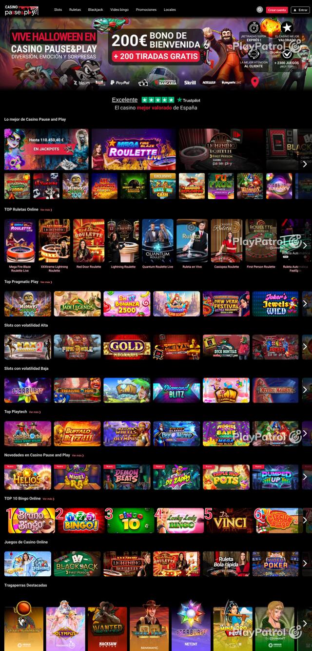 Capture of the front page of Casino Pause and Play (casinopauseandplay.es) on 19 October 2026