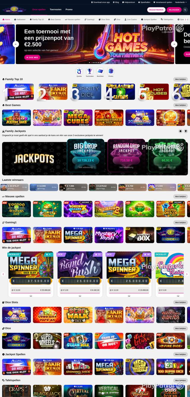 Front page of familygameonline.be as captured on 28 October 2026