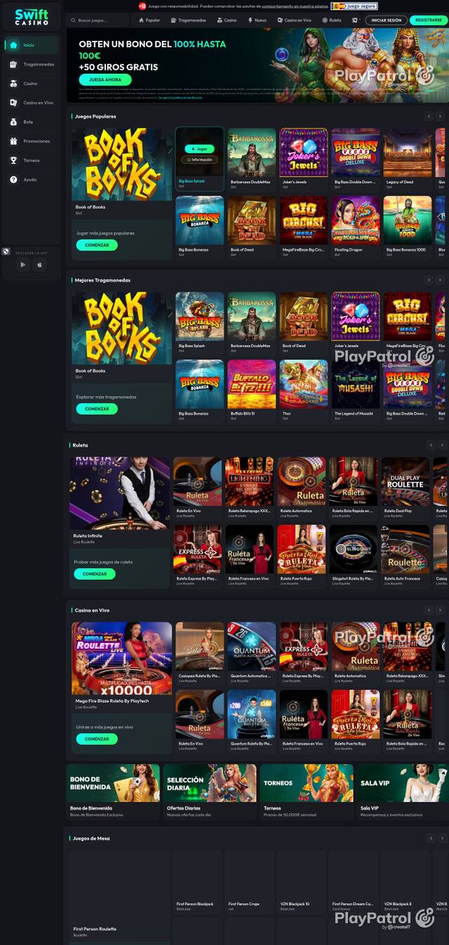 Homepage capture of Swift Casino recorded during the scan