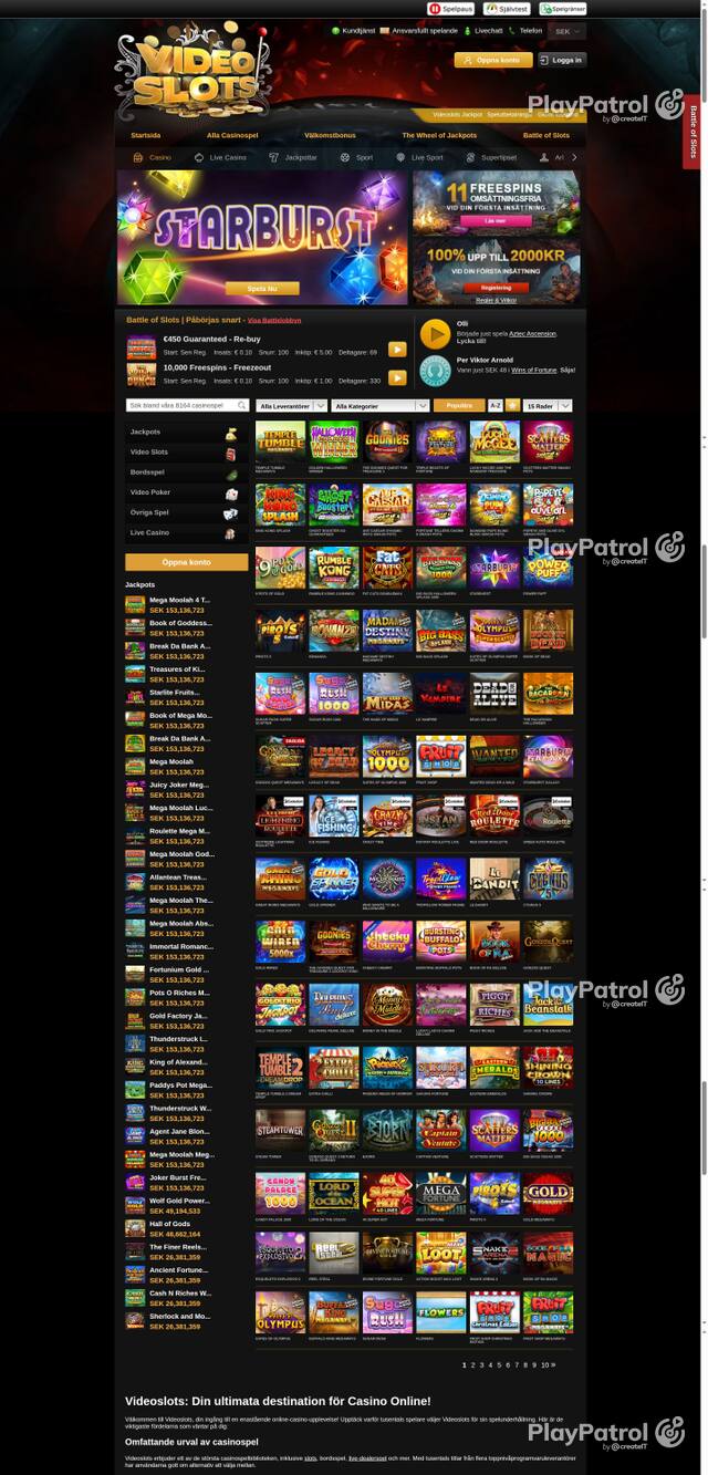 Capture of the front page of videoslots.com (videoslots.com) on 15 October 2026