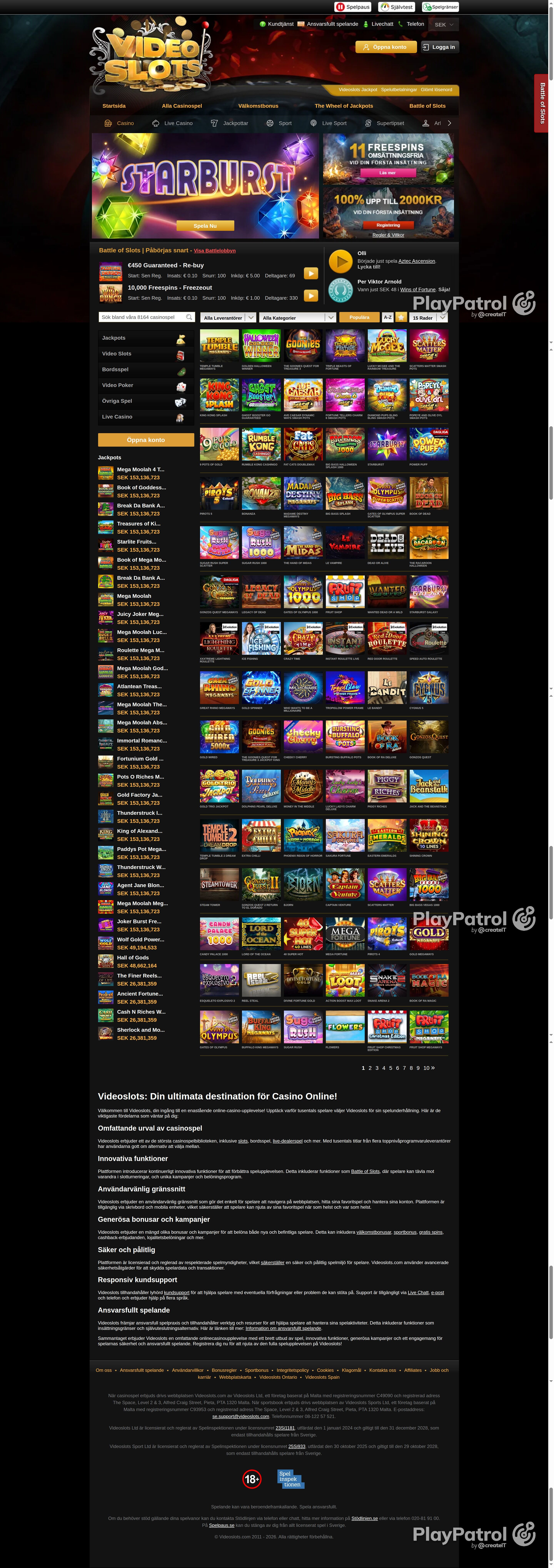 Full capture of videoslots.com recorded during the scan