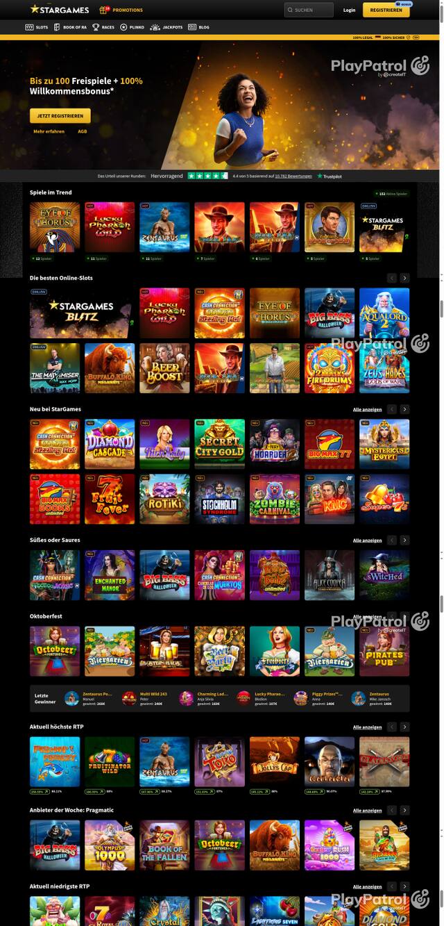 Capture of the front page of StarGames (stargames.de) on 8 October 2026