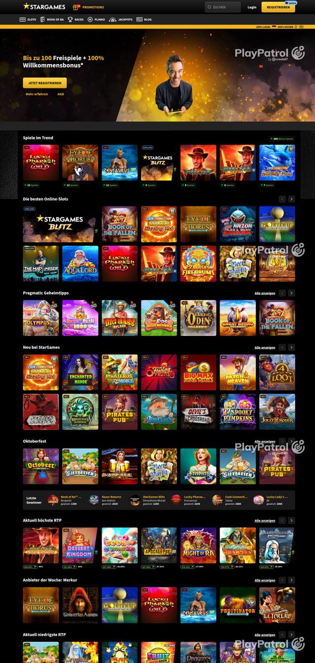 Homepage capture of StarGames recorded during the scan
