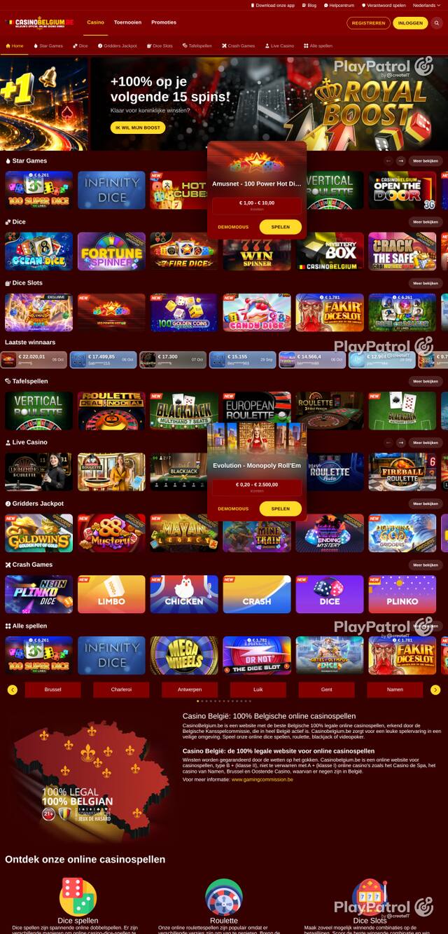 Capture of the front page of casinobelgium.be (casinobelgium.be) on 25 October 2026