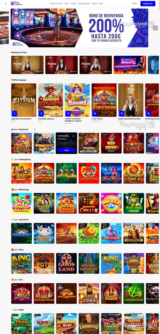 Capture of the front page of OnePlay Casino (oneplaycasino.es) on 6 October 2026