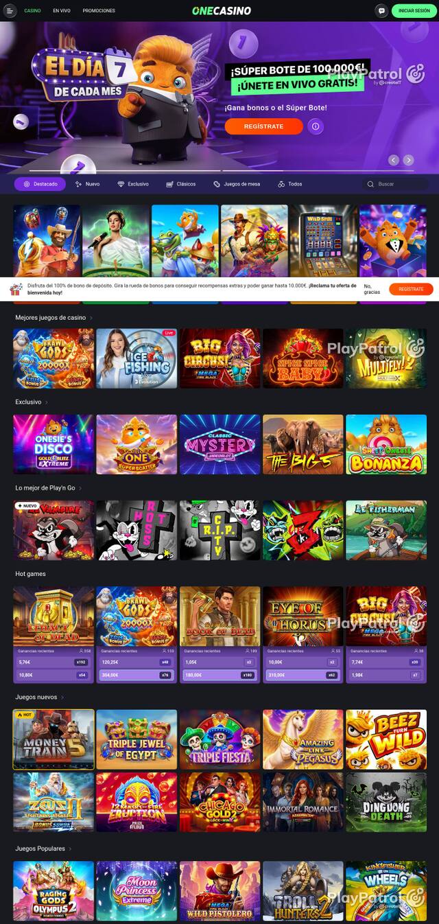 Capture of the front page of One Casino (onecasino.es) on 4 October 2026