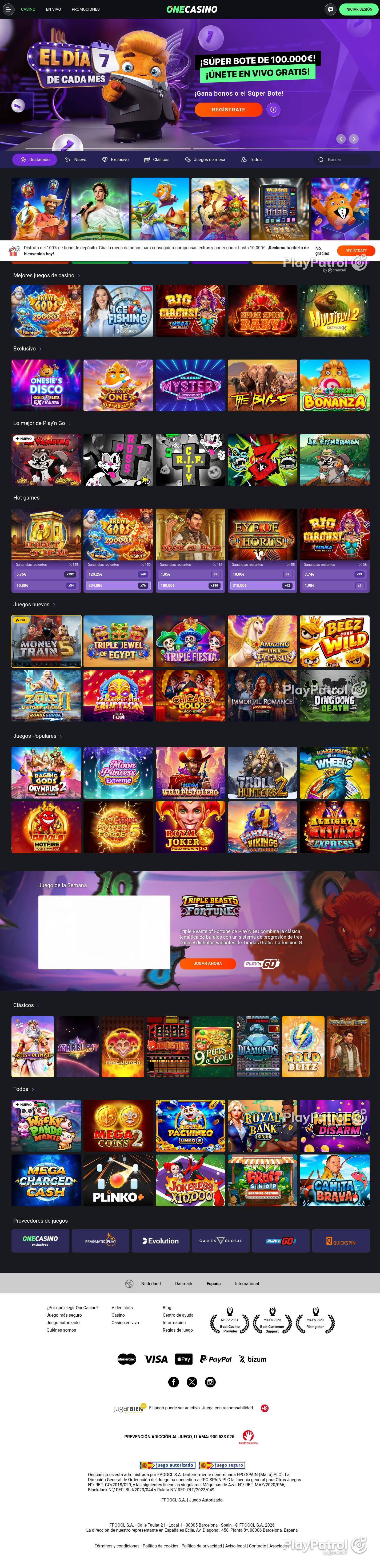 Full capture of One Casino recorded during the scan