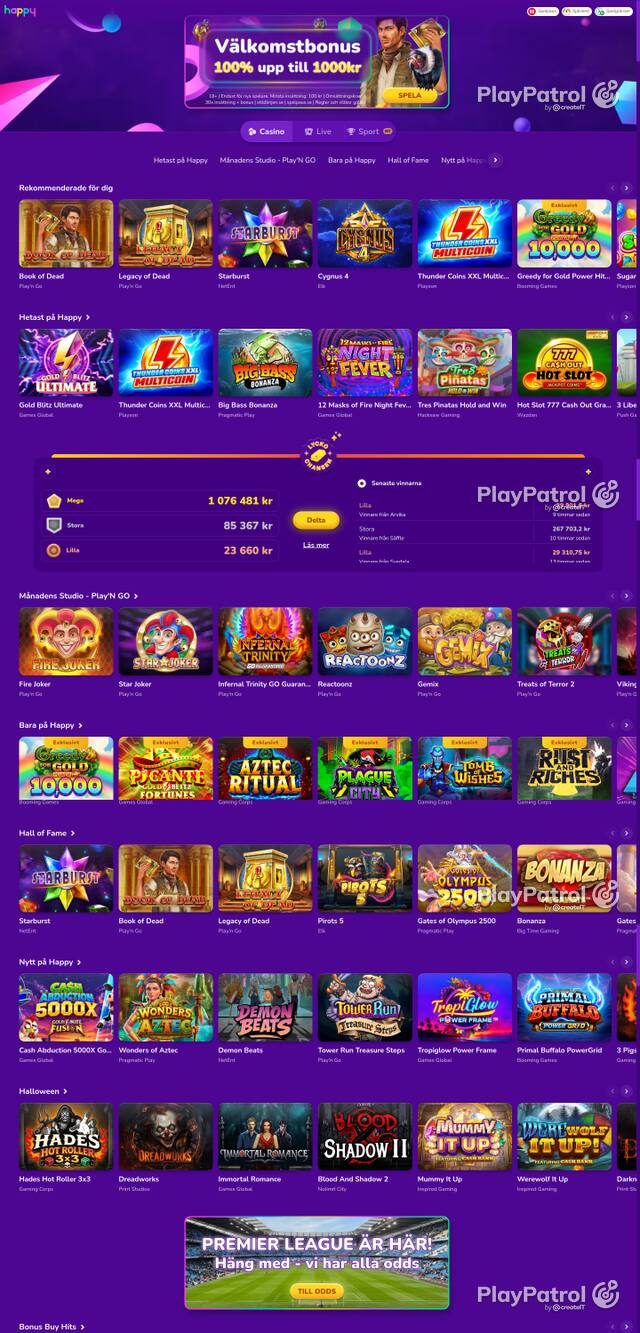 Capture of the front page of happycasino.se (happycasino.se) on 18 October 2026
