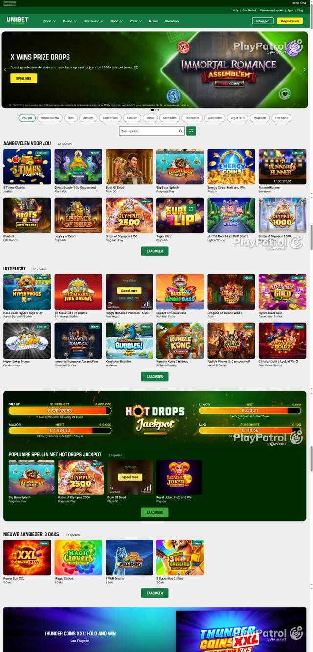 Capture of the front page of Unibet (unibet.nl) on 15 October 2026