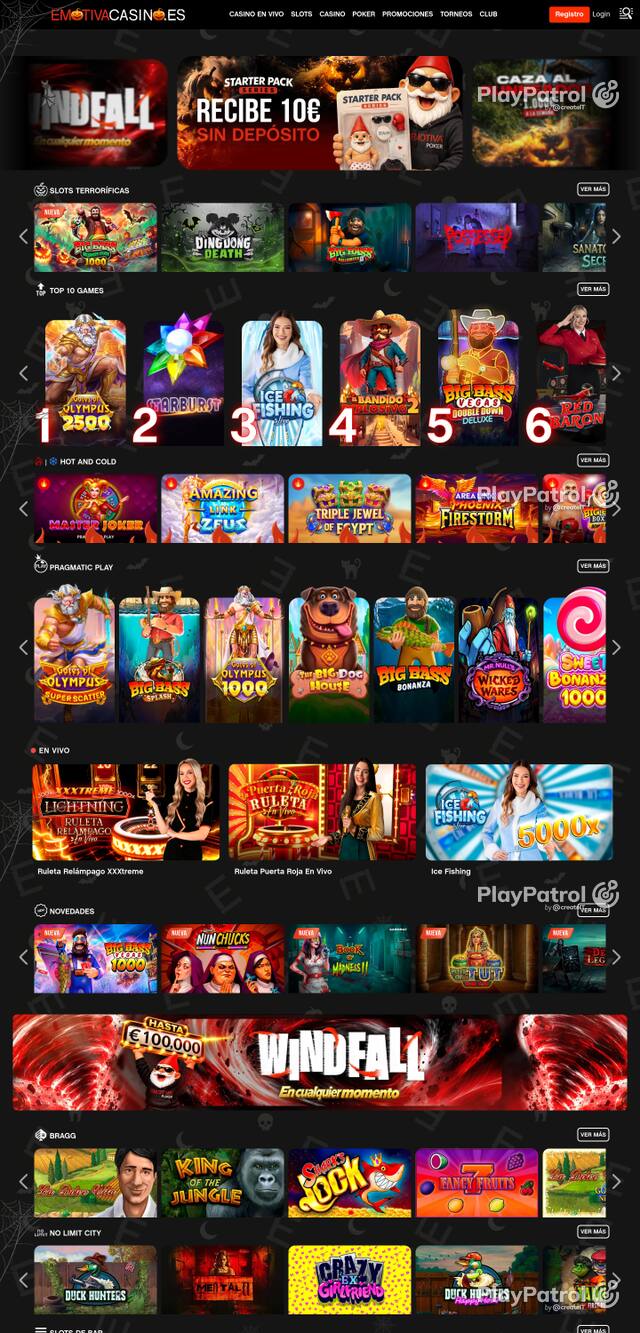 Capture of the front page of Emotiva Casino (emotivacasino.es) on 30 October 2026