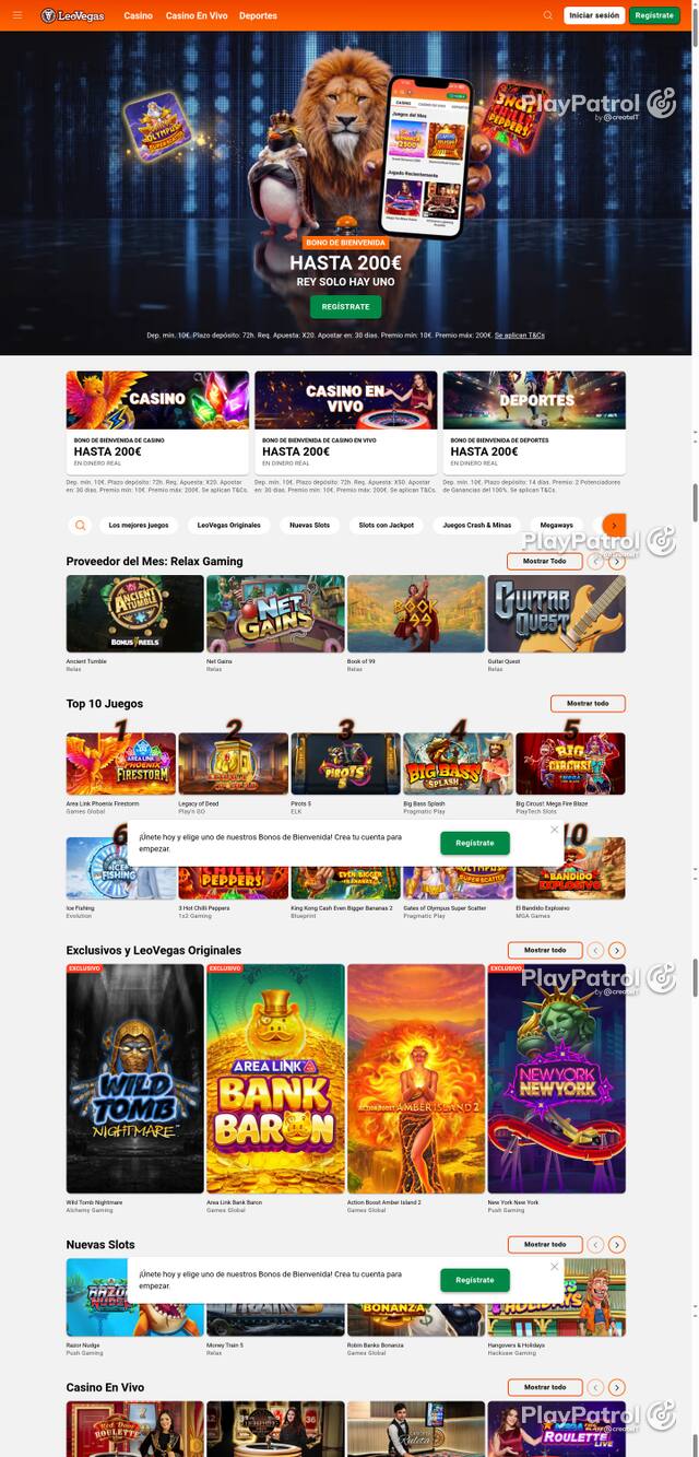 Front page of LeoVegas as captured on 29 October 2026