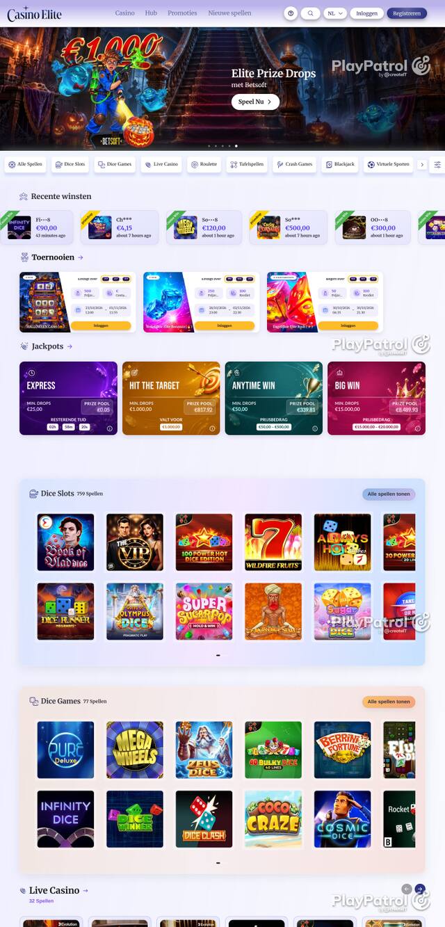 Capture of the front page of casinoelite.be (casinoelite.be) on 30 October 2026