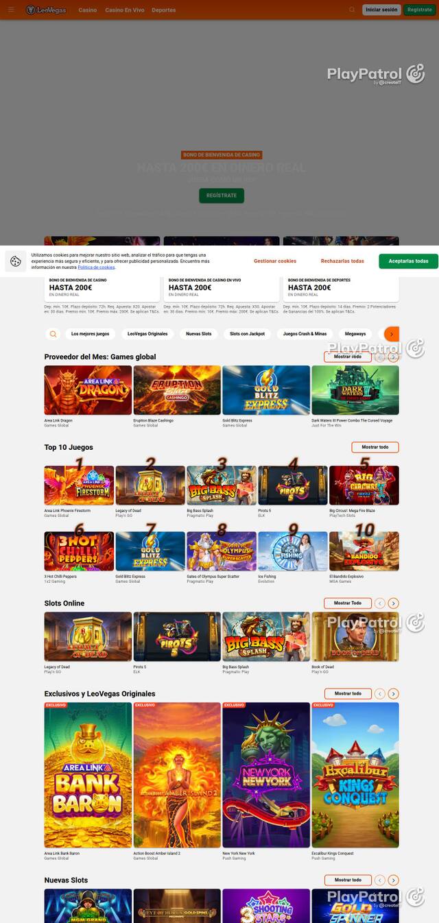 Homepage capture of LeoVegas recorded during the scan
