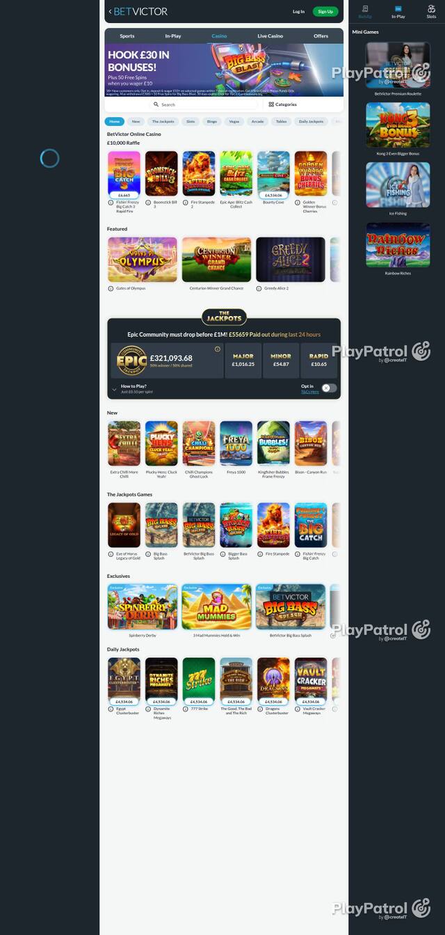 Capture of BetVictor Casino recorded during the scan