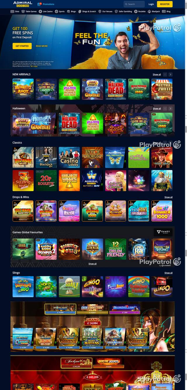 Capture of the front page of Admiral Casino (admiralcasino.co.uk) on 28 October 2026