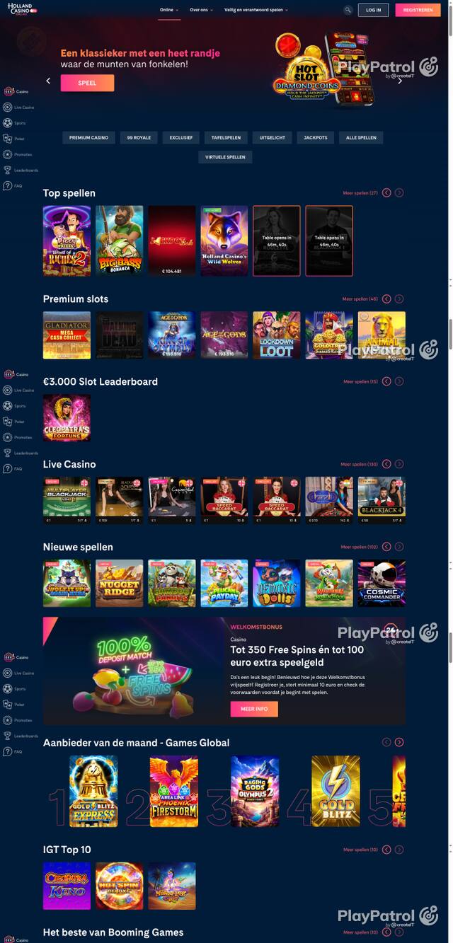 Capture of the front page of Holland Casino (hollandcasino.nl) on 15 October 2026