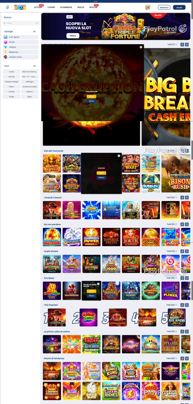 Capture of the front page of MyLotteries (mylotteriesplay.it) on 11 October 2026